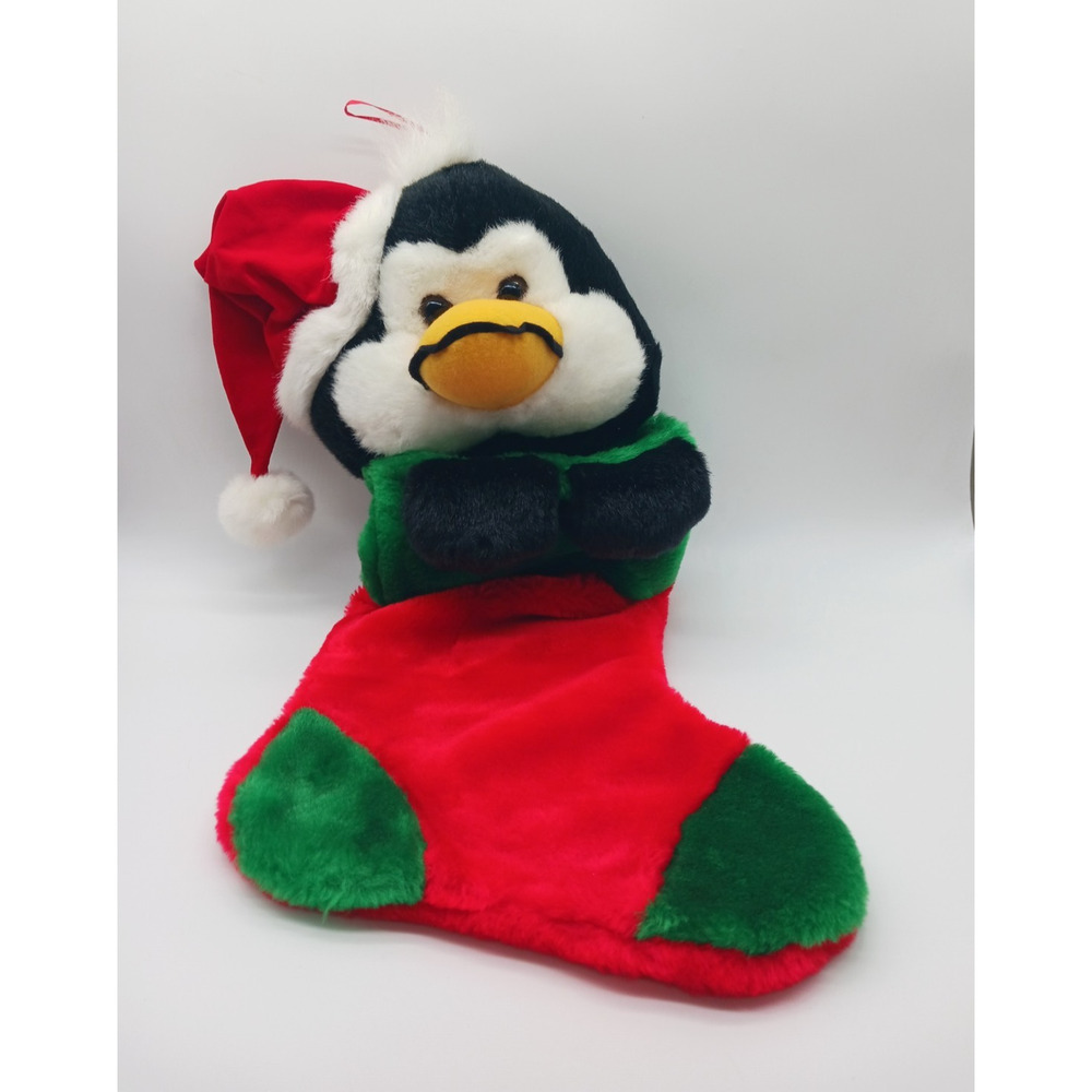 21" Large Plush 3D Penguin Santa Hat Prima Creations Christmas Stocking Vintage